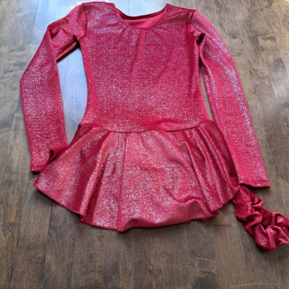 NWT Mondor Red Christmas sparkles adult Figure Skating Dress large long sleeves